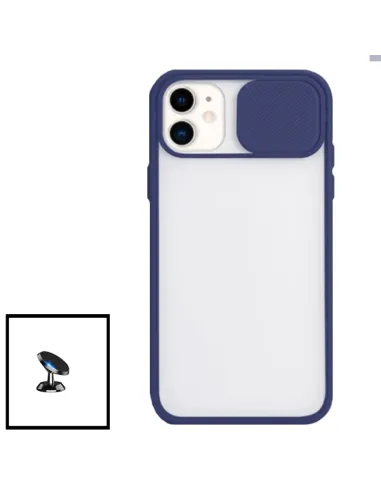 Kit Capa Slide Window Frosted + Suporte Magnético para iPhone 11 - Azul Escuro