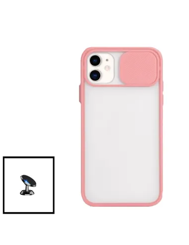 Kit Capa Slide Window Frosted + Suporte Magnético para iPhone 11 Pro Max - Rosa