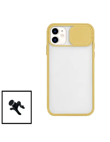 Kit Capa Slide Window Frosted + Suporte Magnético Reforçado para iPhone 11 - Amarelo