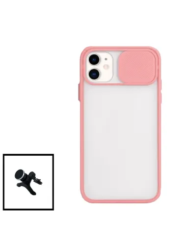 Kit Capa Slide Window Frosted + Suporte Magnético Reforçado para iPhone 11 - Rosa