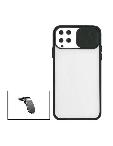 Kit Capa Slide Window Frosted + Suporte Magnético Reforçado para Samsung Galaxy M22 - Preto