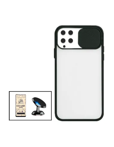 Kit Capa Slide Window Frosted + Película CeramicGlass + Suporte Magnético para Samsung Galaxy F22 - Preto