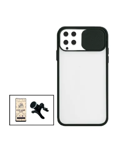 Kit Capa Slide Window Frosted + Película CeramicGlass + Suporte Magnético Reforçado para Samsung Galaxy F22 - Preto