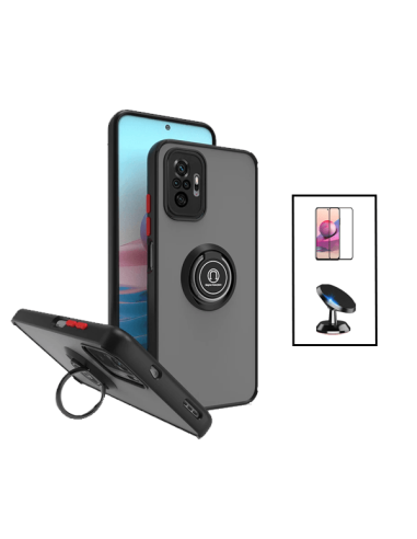 Kit Capa Magnetic Ring Anti Choque Camera Protection + Película 5D Full Cover + Suporte Magnético de Carro Xiaomi Redmi Note 10 