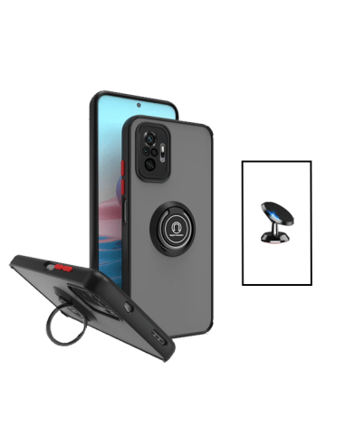 Kit Capa Magnetic Ring Anti Choque Camera Protection + Suporte Magnético de Carro para Xiaomi Redmi Note 10 Pro - Preto
