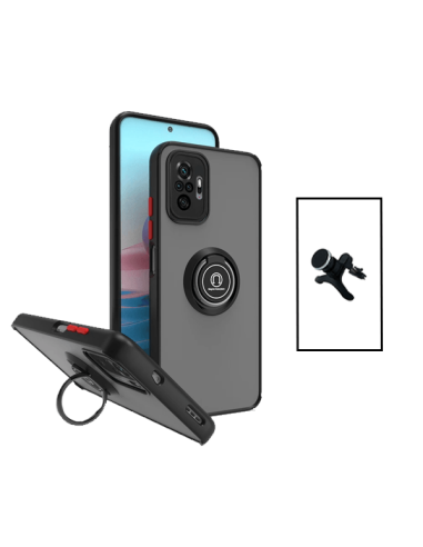 Kit Capa Magnetic Ring Anti Choque Camera Protection + Suporte Magnético Reforçado de Carro para Xiaomi Redmi Note 10 Pro - Pret