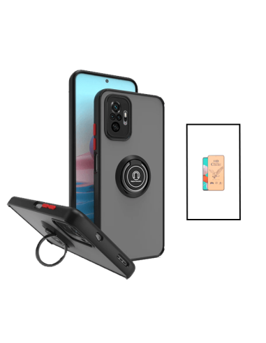 Kit Capa Magnetic Ring Anti Choque Camera Protection + Vidro Temperado CeramicGlass para Xiaomi Redmi Note 10 Pro - Preto