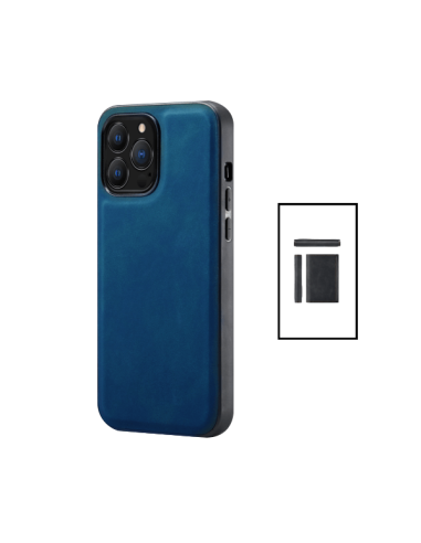 Kit Capa MagneticLeather + Carteira Magnetic Wallet para Apple iPhone 14 Pro Max - Azul