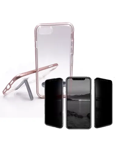 Kit Capa Spigen Crystal Hybrid + Vidro Anti-Spy para iPhone SE 2022 - Rosa