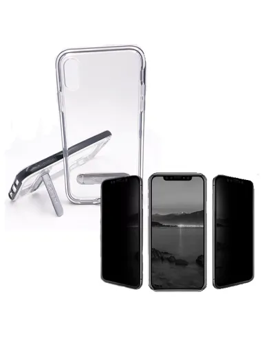 Kit Capa Spigen Crystal Hybrid + Vidro Anti-Spy para iPhone XR - Preto