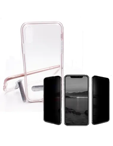 Kit Capa Spigen Crystal Hybrid + Vidro Anti-Spy para iPhone XR - Rosa