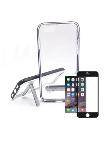 Kit Capa Spigen Crystal Hybrid + Película de Vidro Temperado Full Cover para iPhone 6 / 6S - Preto