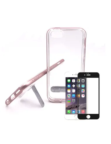 Kit Capa Spigen Crystal Hybrid + Película de Vidro Temperado Full Cover para iPhone 6 / 6S - Rosa