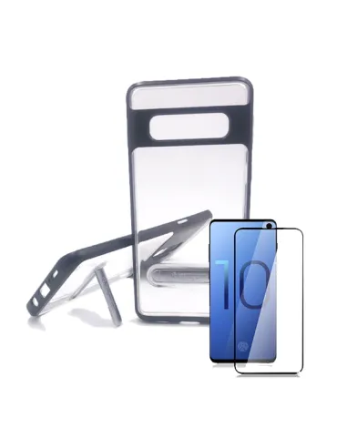 Kit Capa Spigen Crystal Hybrid + Película de Vidro Temperado Full Cover para Samsung Galaxy S10 - Preto