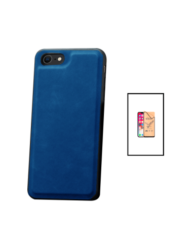 Kit Capa MagneticLeather + CeramicGlass Full Coverpara Apple iPhone SE 2022 - Azul