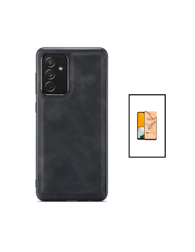 Kit Capa MagneticLeather + CeramicGlass Full Coverpara Samsung Galaxy A04s - Preta