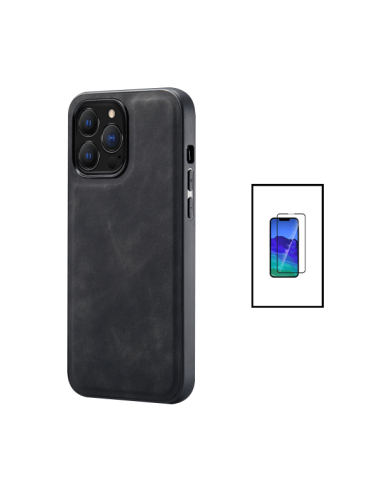 Kit Capa MagneticLeather + Película de Vidro 5D Full Cover para Apple iPhone 14 Pro Max - Preta