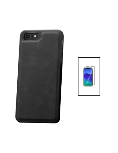 Kit Capa MagneticLeather + Película de Vidro 5D Full Cover para Apple iPhone SE 2022 - Preta