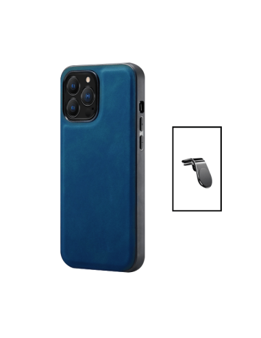 Kit Capa MagneticLeather + Suporte L Safe Driving para Apple iPhone 14 Pro Max - Azul