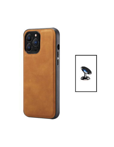 Kit Capa MagneticLeather + Suporte Magnético para Apple iPhone 14 Pro Max - Castanha