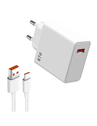 Kit Carregador Turbo Fast Charge 33W 3A USB + Cabo 5A Type-C 1M para Xiaomi - Branco