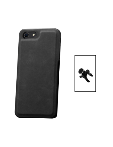 Kit Capa MagneticLeather + Suporte Magnético Reforçado de Carro para Apple iPhone 8 - Preta