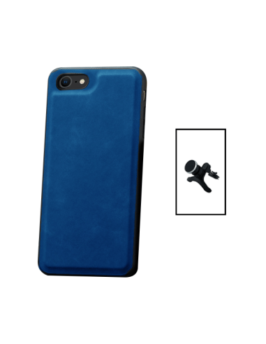 Kit Capa MagneticLeather + Suporte Magnético Reforçado de Carro para Apple iPhone SE 2020 - Azul
