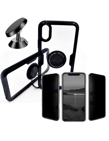 Kit Película Anti-Spy + Capa 3x1 Clear Armor + Suporte Magnético para iPhone X / XS