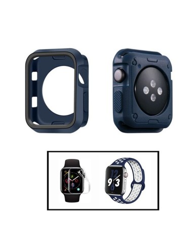 Kit Capa Military DoubleColor + Bracelete SportyStyle + Película de Hydrogel para Apple Watch Series 3 - 38mm - Azul Escuro / Pr