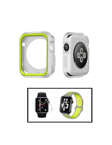 Kit Capa Military DoubleColor + Bracelete SportyStyle + Película de Hydrogel para Apple Watch Series 3 - 38mm - Cinza / Verde Fl