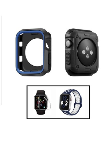 Kit Capa Military DoubleColor + Bracelete SportyStyle + Película de Hydrogel para Apple Watch Series 3 - 38mm - Preto / Azul / A