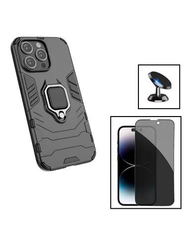 Kit Película Anti-Spy + Capa Military + Suporte Magnético para Apple iPhone 15 - Preto