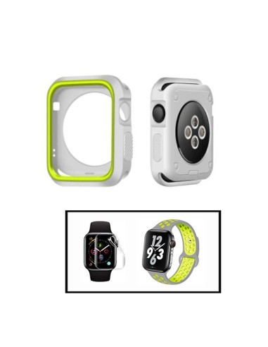 Kit Capa Military DoubleColor + Bracelete SportyStyle + Película de Hydrogel para Apple Watch Series 4 - 40mm - Cinza / Verde Fl