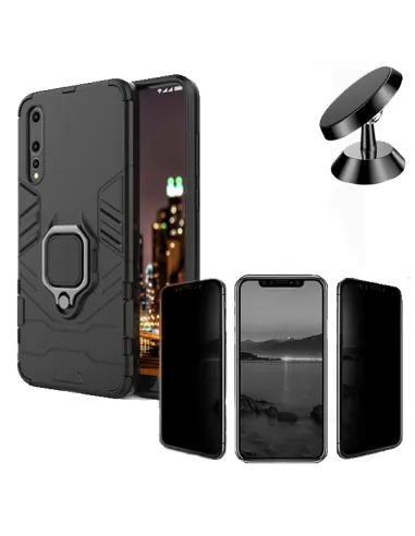 Kit Película Anti-Spy + Capa Military + Suporte Magnético para Huawei P20 Pro