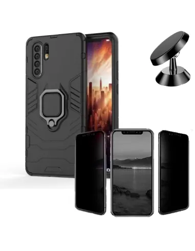 Kit Película Anti-Spy + Capa Military + Suporte Magnético para Huawei P30