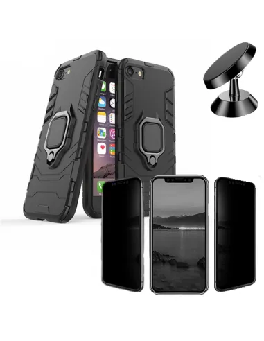 Kit Película Anti-Spy + Capa Military + Suporte Magnético para iPhone 7 / 8