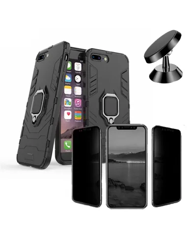 Kit Película Anti-Spy + Capa Military + Suporte Magnético para iPhone 7 Plus / 8 Plus