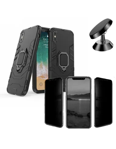 Kit Película Anti-Spy + Capa Military + Suporte Magnético para iPhone X / XS