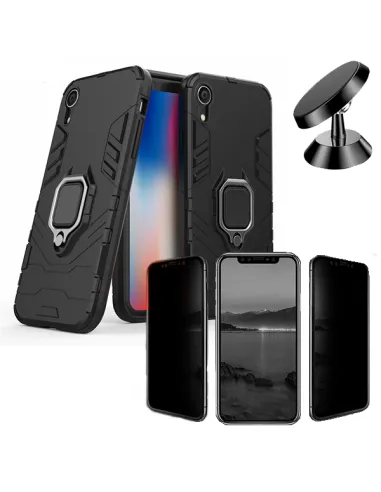 Kit Película Anti-Spy + Capa Military + Suporte Magnético para iPhone XR