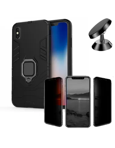 Kit Película Anti-Spy + Capa Military + Suporte Magnético para iPhone XS Max