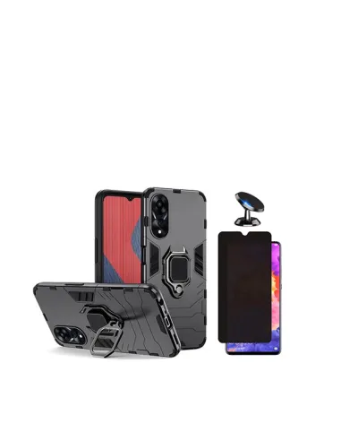 Kit Película Anti-Spy + Capa Military + Suporte Magnético para Oppo A38 4G - Preto