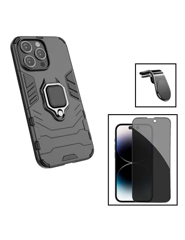 Kit Película Anti-Spy + Capa Military + Suporte Magnético L para Apple iPhone 15 Plus - Preto