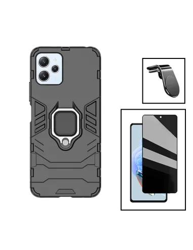 Kit Película Anti-Spy + Capa Military + Suporte Magnético L para Xiaomi Redmi 12 - Preto