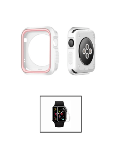 Kit Capa Military DoubleColor + Película de Hydrogel para Apple Watch SE (2022) 40mm - Branco / Rosa