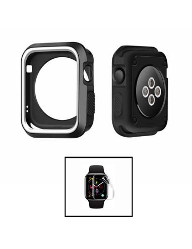 Kit Capa Military DoubleColor + Película de Hydrogel para Apple Watch SE (2022) 40mm - Preto / Branco