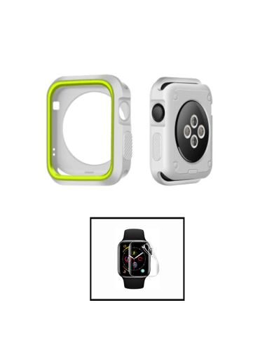 Kit Capa Military DoubleColor + Película de Hydrogel para Apple Watch SE (2022) 44mm - Cinza / Verde Fluorescente