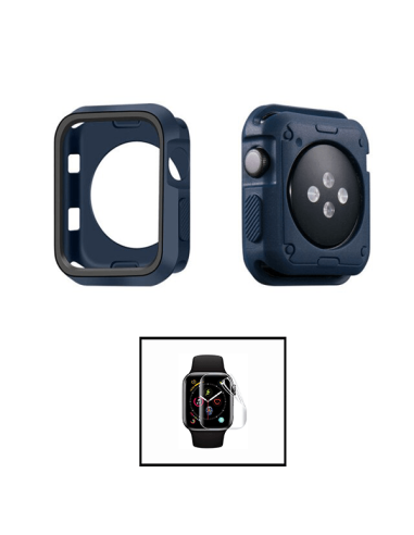 Kit Capa Military DoubleColor + Película de Hydrogel para Apple Watch Series 3 - 38mm - Azul Escuro / Preto