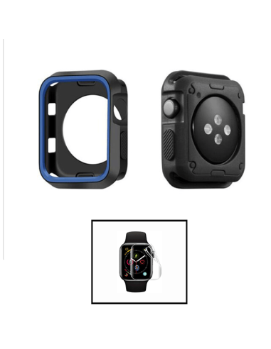 Kit Capa Military DoubleColor + Película de Hydrogel para Apple Watch Series 3 - 38mm - Preto / Azul