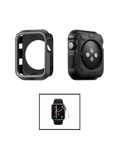 Kit Capa Military DoubleColor + Película de Hydrogel para Apple Watch Series 4 - 40mm - Preto / Cinza