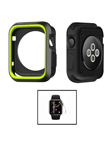 Kit Capa Military DoubleColor + Película de Hydrogel para Apple Watch Series 4 - 40mm - Preto / Verde Fluorescente